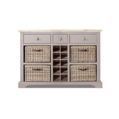 Statement Furniture Florence Sideboard With Wine Rack, 3 Drawers And Storage Baskets - Truffle - image 1