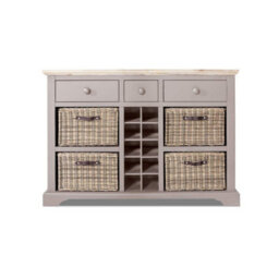 Statement Furniture Florence Sideboard With Wine Rack, 3 Drawers And Storage Baskets - Truffle - thumbnail 1