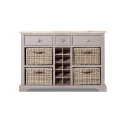 Statement Furniture Florence Sideboard With Wine Rack, 3 Drawers And Storage Baskets - Truffle - thumbnail 3