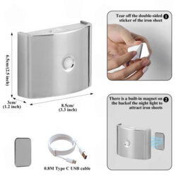 Amorly Wiring Free Rechargeable Wall Light, Wireless Bedside Ambience Night Lamp, Stairway Motion Sensor Light (Black) - thumbnail 5