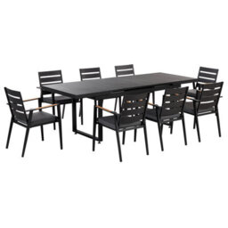 Beliani Garden Dining Set 8 Seater Valcanetto/taviano Black Metal With Cushions