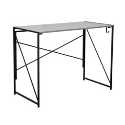 Home Source Brampton Folding Grey Oak Effect Compact Desk Storage Hook Wood And Metal Home Office Workstation - thumbnail 8
