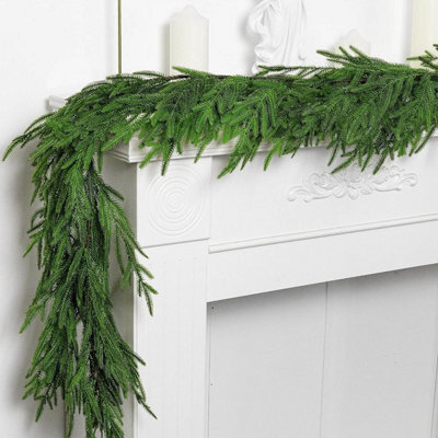 Amorly 1.8M Artificial Norfolk Pine Garland, Rattan Style Christmas Green Pine Garland, Indoor & Outdoor Holiday Decor For Window - image 1