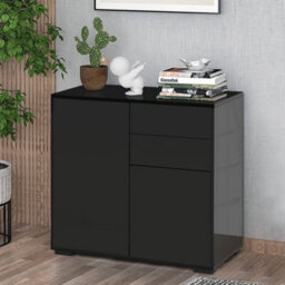 Homcom Side Cabinet With 2 Door Cabinet And 2 Drawer For Home Office, Black - thumbnail 8