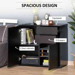 Homcom Side Cabinet With 2 Door Cabinet And 2 Drawer For Home Office, Black - thumbnail 4