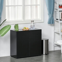 Homcom Side Cabinet With 2 Door Cabinet And 2 Drawer For Home Office, Black
