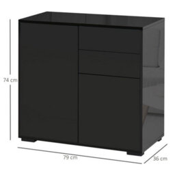 Homcom Side Cabinet With 2 Door Cabinet And 2 Drawer For Home Office, Black - thumbnail 3