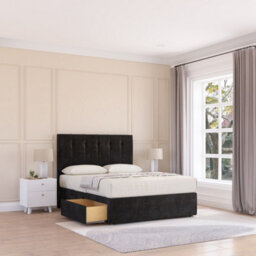 "Sloomy 4Ft Highbury Divan Bed Base Black Plush ,no Drawers & 26"" Struts Headboard - Small Double"