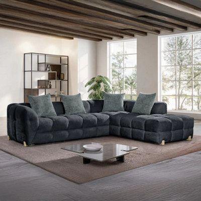 Stratus Interiors Charcoal Genoa Right Hand Corner Bubble Sofa - Modern Upholstered Corner Sofa With Deep Cushions, 286Cm Wide, 70Cm High - image 1