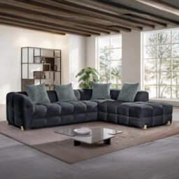 Stratus Interiors Charcoal Genoa Right Hand Corner Bubble Sofa - Modern Upholstered Corner Sofa With Deep Cushions, 286Cm Wide, 70Cm High - thumbnail 1