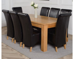 That's Furniture Dakota 182 X 92 Cm Chunky Oak Large Dining Table And 8 Chairs Dining Set With Montana Black Leather Chairs - thumbnail 1