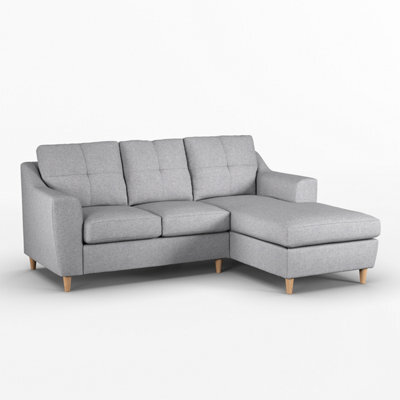 Furnishings For Less UK Baxter Fabric L Shaped 3 Seater Corner Sofa With Chaise Silver Right Hand Facing - image 1