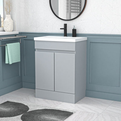 Nes Home Matte Grey 600mm Pvc Freestanding Bathroom Basin Vanity Unit - image 1
