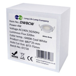 Long Life Lamps Company 4W Led Ceiling Downlight White Recessed Adjustable Spot Light Cool White Dwbcw - thumbnail 9