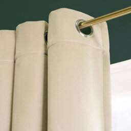 "OHS Thermal Matte Velvet Eyelet Curtains 2 Pair Of Ready Made, Natural - 90"" X 90""" - thumbnail 3