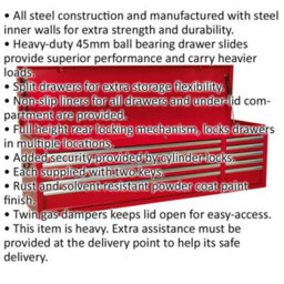Red 10 Drawer Tool Chest With Lockable Storage - 1655 X 435 X 495mm - thumbnail 2