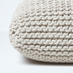 Homescapes Natural Square Cotton Knitted Pouffe Floor Cushion - thumbnail 4