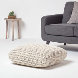 Homescapes Natural Square Cotton Knitted Pouffe Floor Cushion - thumbnail 2