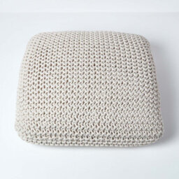 Homescapes Natural Square Cotton Knitted Pouffe Floor Cushion - thumbnail 3