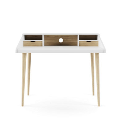 Alphason Yeovil Office Desk With Shelves & Drawers In White/oak - image 1