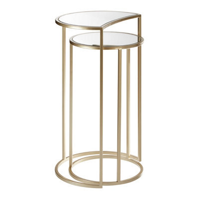 Orsina Set Of 2 Nesting Side Tables, Champagne Finish Iron Frame & Mirrored Glass Tops, Art Deco Accent Tables - image 1
