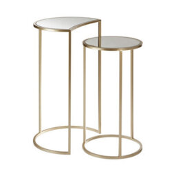 Orsina Set Of 2 Nesting Side Tables, Champagne Finish Iron Frame & Mirrored Glass Tops, Art Deco Accent Tables - thumbnail 2