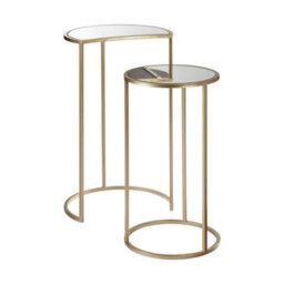 Orsina Set Of 2 Nesting Side Tables, Champagne Finish Iron Frame & Mirrored Glass Tops, Art Deco Accent Tables - thumbnail 4