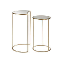 Orsina Set Of 2 Nesting Side Tables, Champagne Finish Iron Frame & Mirrored Glass Tops, Art Deco Accent Tables - thumbnail 3