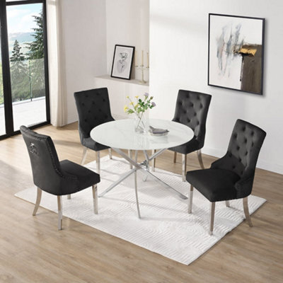 Furniture In Fashion Daytona Round Diva Glass Dining Table 4 Imperial Black Chairs - image 1