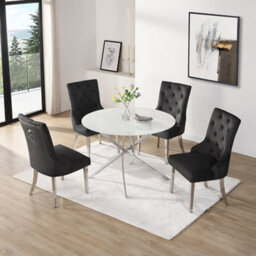 Furniture In Fashion Daytona Round Diva Glass Dining Table 4 Imperial Black Chairs - thumbnail 1