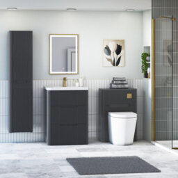 Royal Bathrooms Avenza 600mm Fluted Floor Standing Vanity Unit Matt Obsidian Black 3 Drawer Storage Cabinet With Ceramic Basin - thumbnail 4