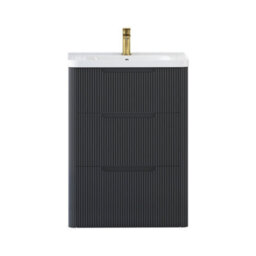 Royal Bathrooms Avenza 600mm Fluted Floor Standing Vanity Unit Matt Obsidian Black 3 Drawer Storage Cabinet With Ceramic Basin - thumbnail 7