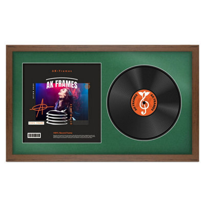 "30X17"" Walnut Modern Vinyl Record Frame With Emerald Mount For 12 Inch Lp Album Cover & Disc - Ak Frames" - image 1
