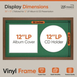 "30X17"" Walnut Modern Vinyl Record Frame With Emerald Mount For 12 Inch Lp Album Cover & Disc - Ak Frames" - thumbnail 2