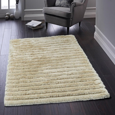 Carved Glamour Natural Plain Shaggy Modern Striped Rug Stain Resistant Rug For Bedroom Living & Dining Room-120Cm X 170Cm - image 1