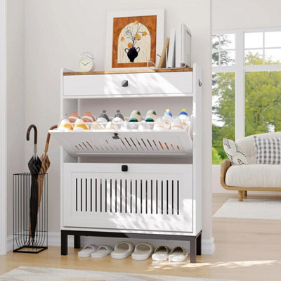 White Modern Space-Saving Shoe Cabinet, Wooden Storage Cabinet Organizer - image 1