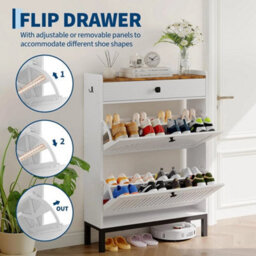 White Modern Space-Saving Shoe Cabinet, Wooden Storage Cabinet Organizer - thumbnail 4