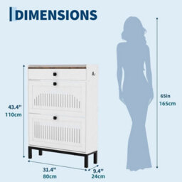 White Modern Space-Saving Shoe Cabinet, Wooden Storage Cabinet Organizer - thumbnail 2