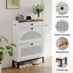 White Modern Space-Saving Shoe Cabinet, Wooden Storage Cabinet Organizer - thumbnail 5