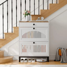 White Modern Space-Saving Shoe Cabinet, Wooden Storage Cabinet Organizer - thumbnail 6