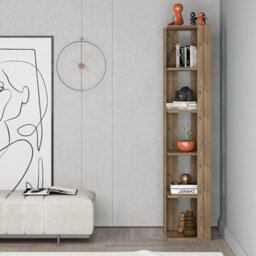 Decortie Nati Tall Corner Bookcase Modern Shelving Unit Space-Saving Storage Dark Oak Effect 161Cm