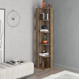 Decortie Nati Tall Corner Bookcase Modern Shelving Unit Space-Saving Storage Dark Oak Effect 161Cm - thumbnail 3