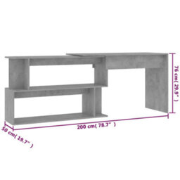 Vidaxl Corner Desk Concrete Grey 200X50X76 Cm Engineered Wood - thumbnail 7