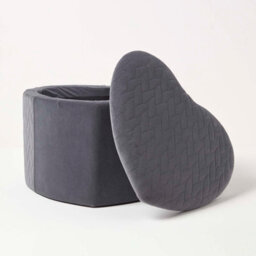 Homescapes Arundel Heart-Shaped Velvet Footstool With Storage, Grey - thumbnail 4