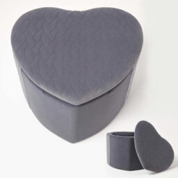 Homescapes Arundel Heart-Shaped Velvet Footstool With Storage, Grey - thumbnail 1