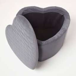 Homescapes Arundel Heart-Shaped Velvet Footstool With Storage, Grey - thumbnail 8