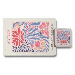 Benjamin Tate Design Milan Flower Market Placemat Coaster Set Wooden Base Limited - thumbnail 1