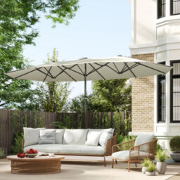 Outsunny 4.4M Double-Sided Sun Umbrella Patio Parasol Solar Lights Cream White - thumbnail 8