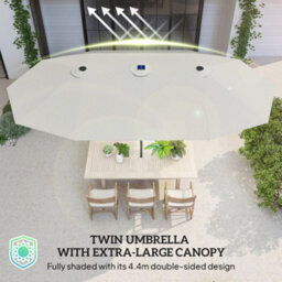 Outsunny 4.4M Double-Sided Sun Umbrella Patio Parasol Solar Lights Cream White - thumbnail 7