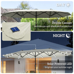Outsunny 4.4M Double-Sided Sun Umbrella Patio Parasol Solar Lights Cream White - thumbnail 4